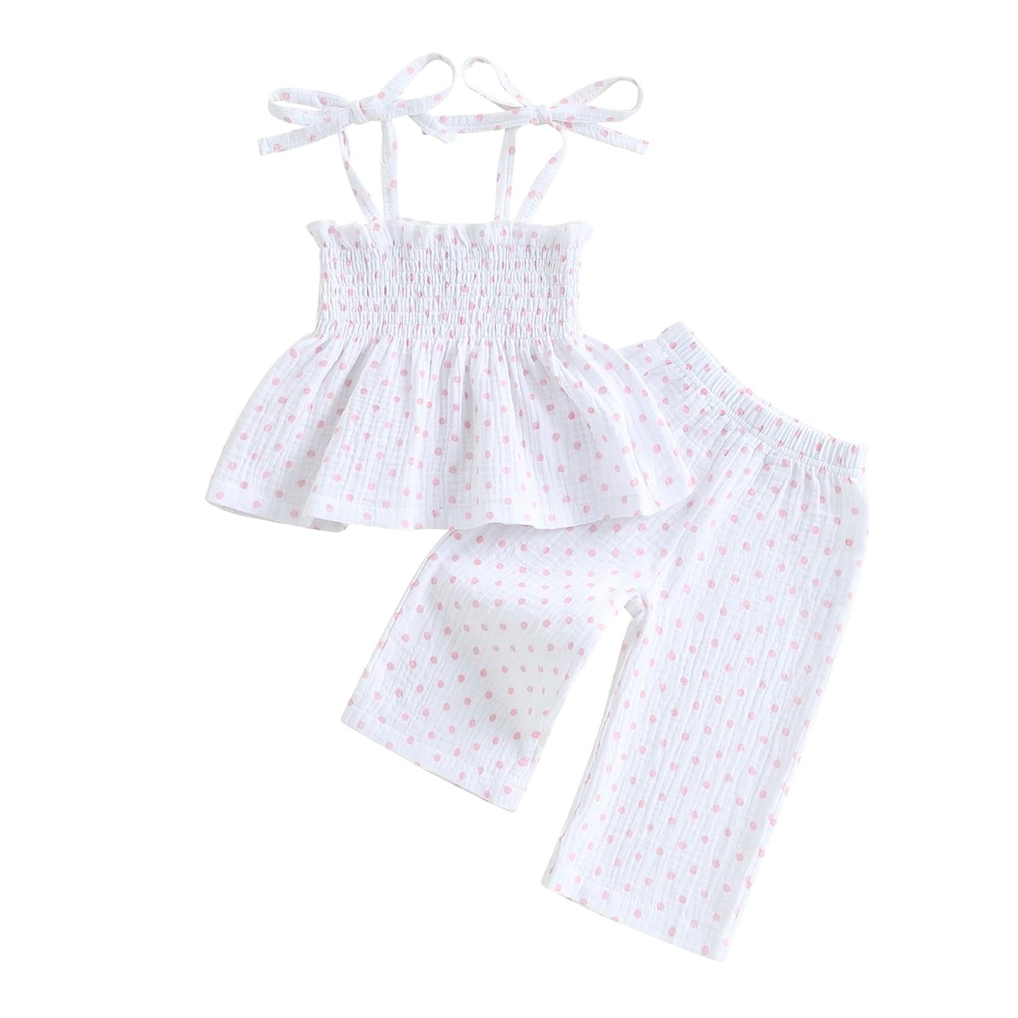 Toddler Baby Girl Clothes Tie-Up Strap Ruffle Camisole Tops Linen Pants Set Little Girls Summer Outfits