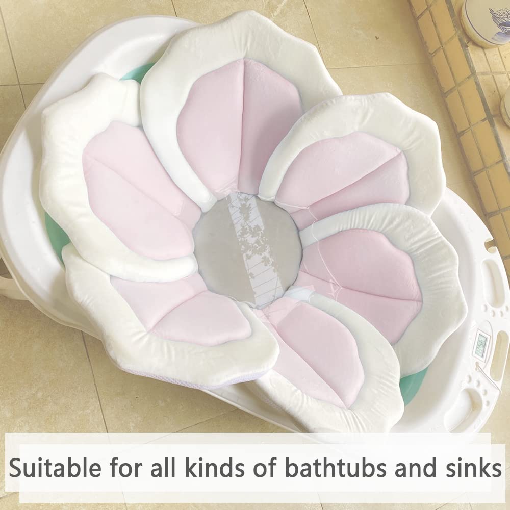 Baby Bath Pad for Infant Bathtub Sink - Flower Mat Tub Lounger - Petal Soft Supports Newborn Bathing Insert Seat - 31" (Pink)