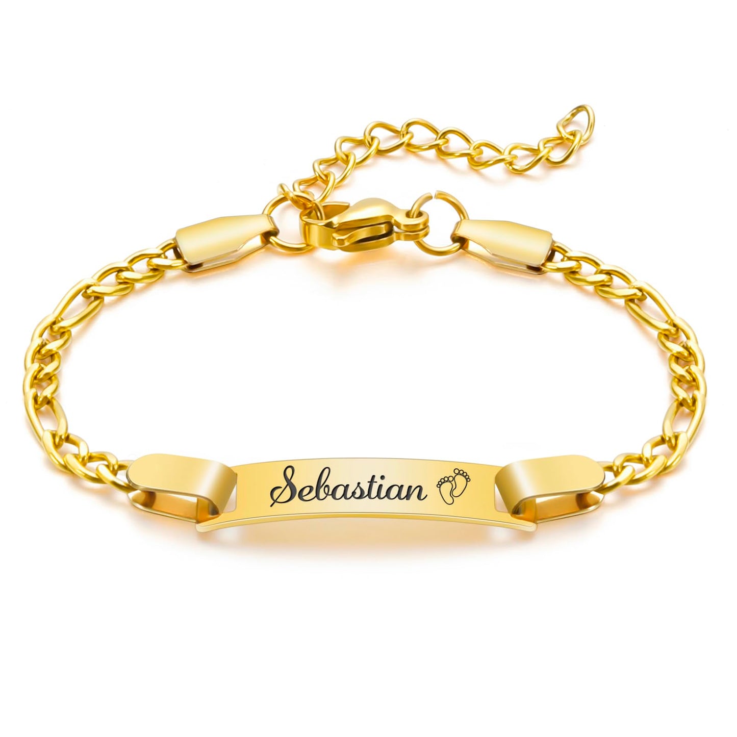 Personalized Baby Name Bracelet, 18K Gold Plated Customized Bracelets Id Protection Bracelet New Born Birthday Gift for Toddler Girls Boys