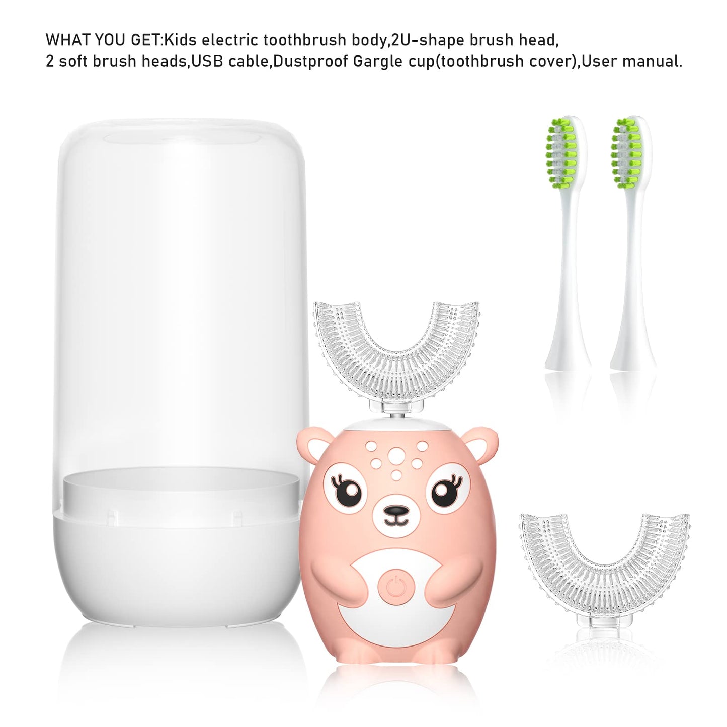 Kids Electric Toothbrush U Shaped Toddler Auto Sonic Toothbrushes with 5 Brush Head,Cartoon Dinosaur Ultrasonic Toothbrushes for Children 2-12 Years,360° Full Mouth Cleaning Automatic