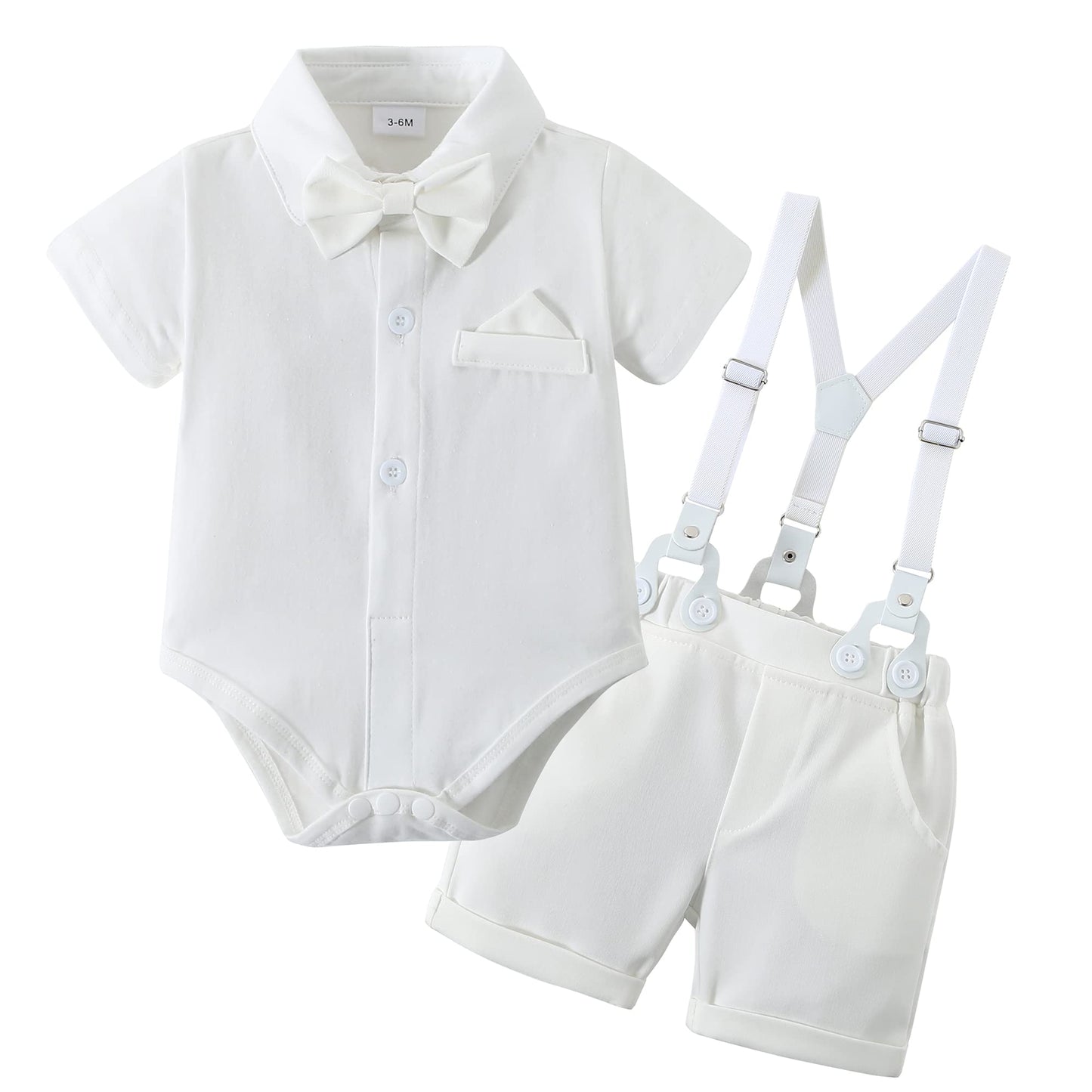 YUEMION Infant Baby Boy Clothes Gentleman Outfits Suits Summer Short Sleeve Bowtie Bodysuit Shirts + Suspender Shorts(0-24M)