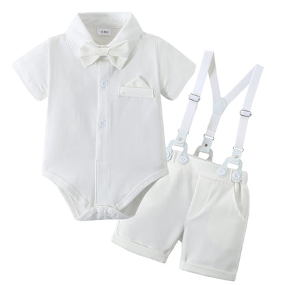 YUEMION Infant Baby Boy Clothes Gentleman Outfits Suits Summer Short Sleeve Bowtie Bodysuit Shirts + Suspender Shorts(0-24M)