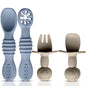 4pc Silicone Baby Spoons Self Feeding Baby Utensils 6-12 Months - 3 Baby Spoon - 1 Baby Fork - Toddler Cutlery Set - BPA Free, Dishwasher Safe, Baby Eating Essentials (Light pink/Army Green)