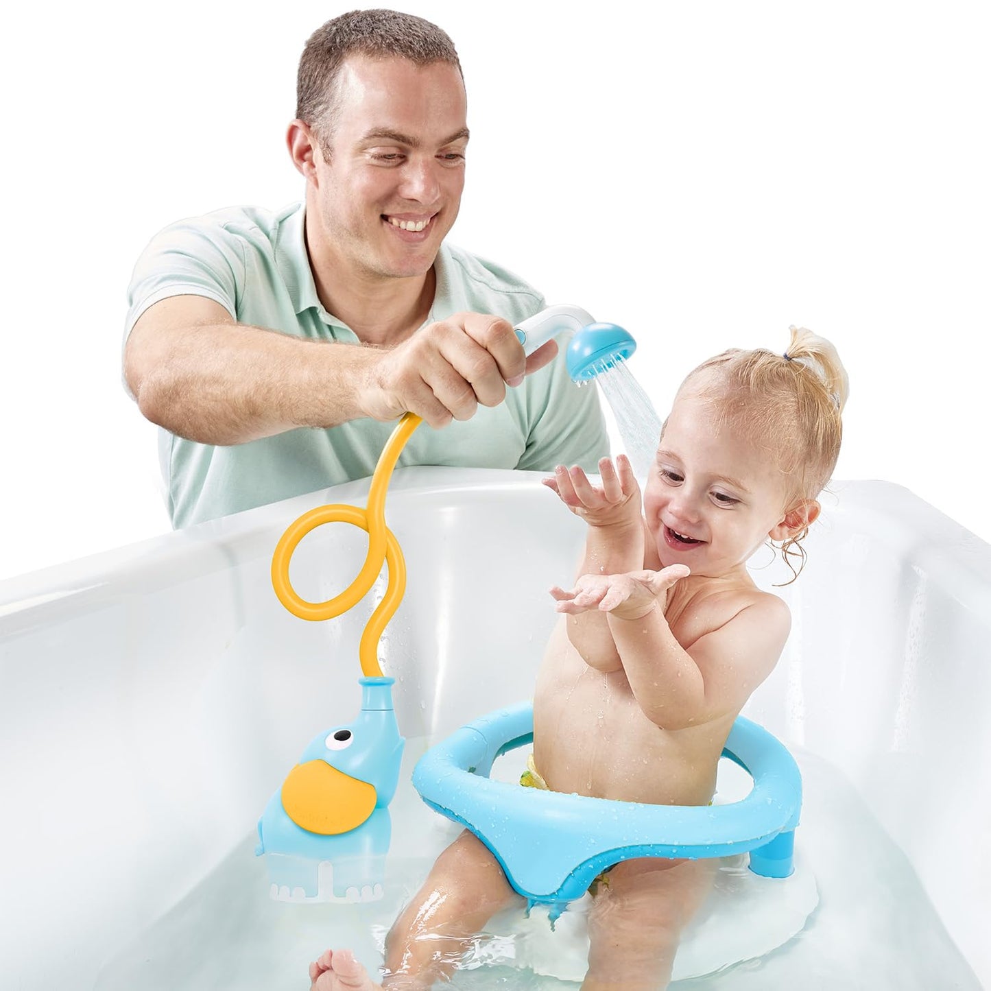 Yookidoo Baby Bath Shower Head - Elephant Water Pump with Trunk Spout Rinser - Control Water Flow from 2 Elephant Trunk Knobs for Maximum Fun in Tub or Sink for Newborn Babies