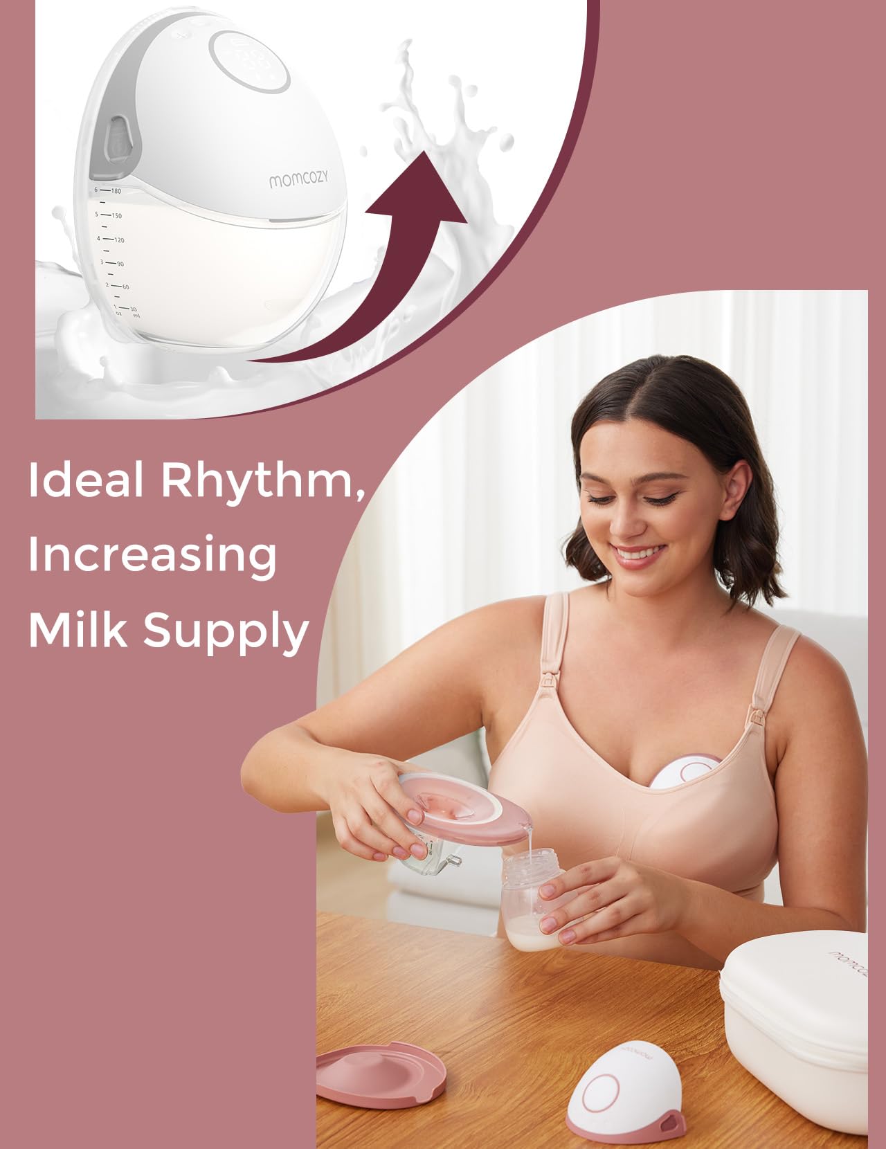 Momcozy Breast Pump Hands Free Mobile Style | M6, Wearable Breastfeeding Pump Ideal Rhythm for More Milk, DoubleFit Flange More Fit & Discreet with 3 Modes & 9 Levels, 24mm - 2 Pack Cozy Red