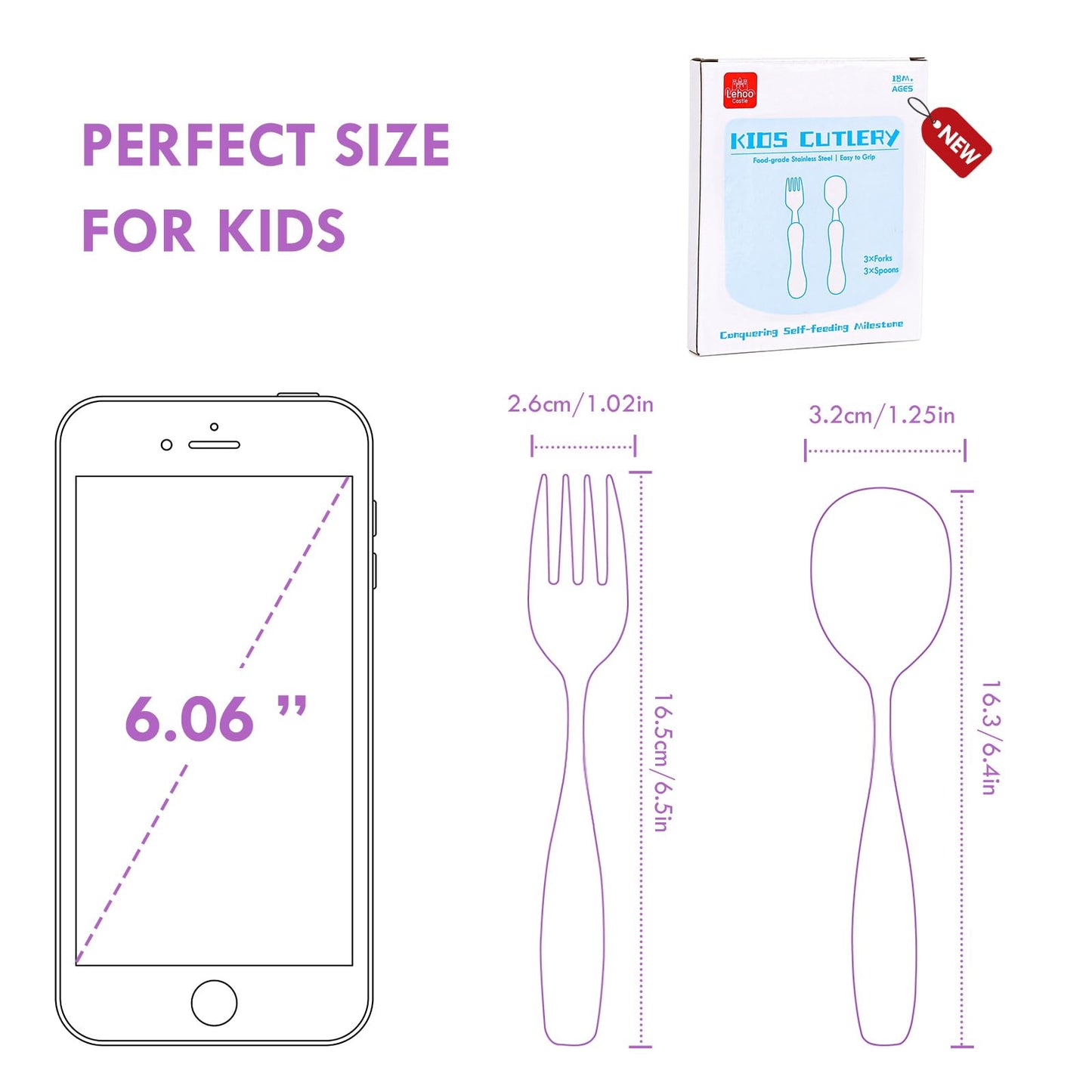 Lehoo Castle Kids Utensils, 6pcs Silverware Set, Safe Stainless Steel Toddler Fork and Spoon, Includes 3 Spoons and 3 Forks (Pink)