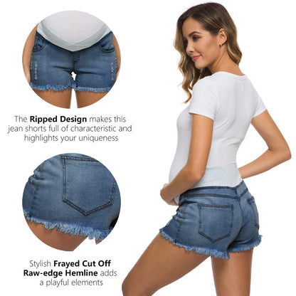 Foucome Women's Maternity Ripped Jean Shorts Summer Distressed Denim Shorts