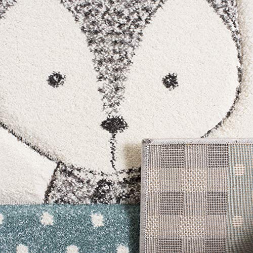 SAFAVIEH Carousel Kids Collection Area Rug - 5'3" Round, Grey & Ivory, Animal Design, Non-Shedding & Easy Care, Ideal for High Traffic Areas for Boys & Girls in Playroom, Nursery, Bedroom (CRK188B)