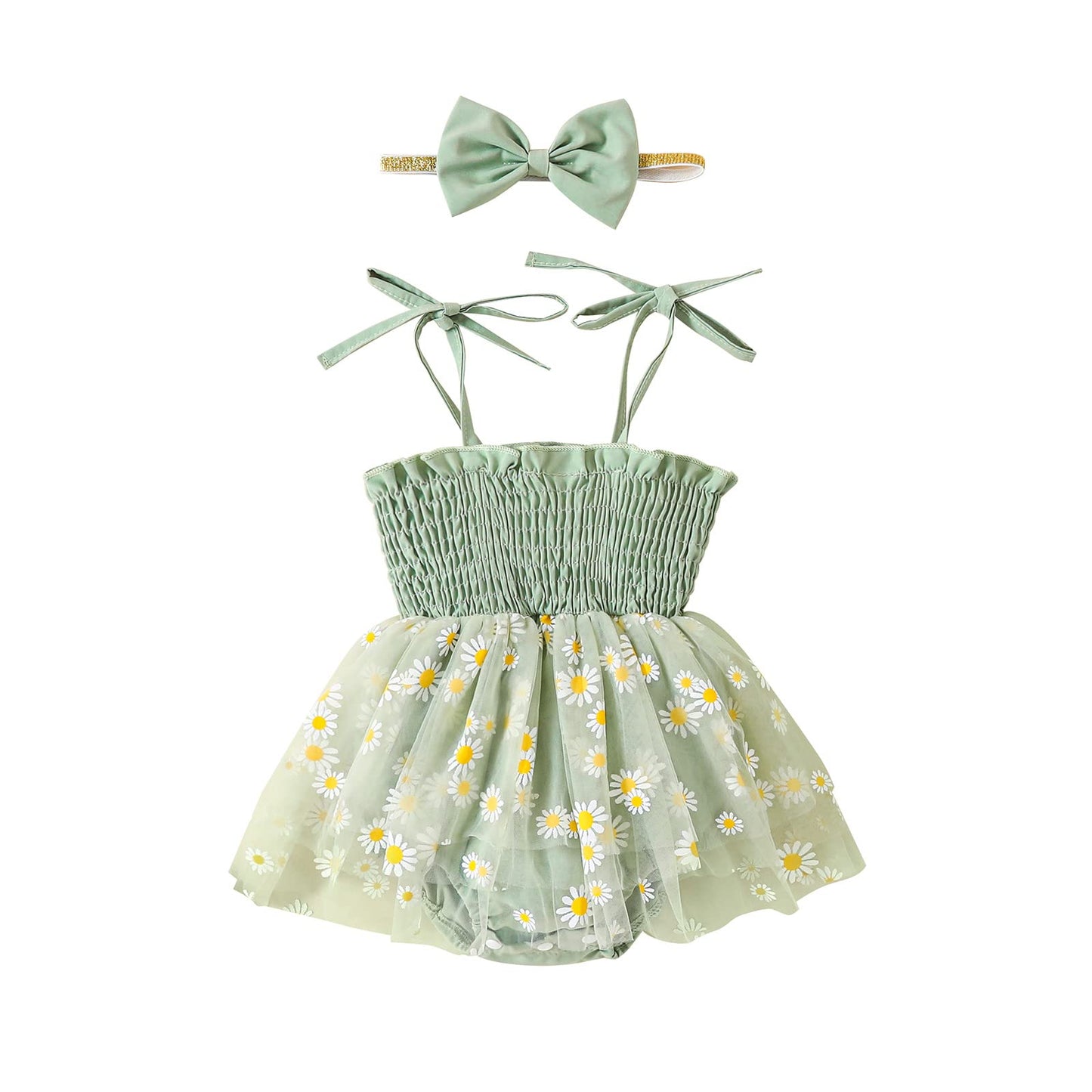 MERSARIPHY Newborn Baby Girl Summer Outfit Sleeveless Ruffle Smocked Halter Tulle Romper Dress One-piece Jumpsuit Clothes