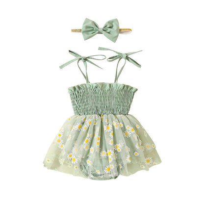 MERSARIPHY Newborn Baby Girl Summer Outfit Sleeveless Ruffle Smocked Halter Tulle Romper Dress One-piece Jumpsuit Clothes