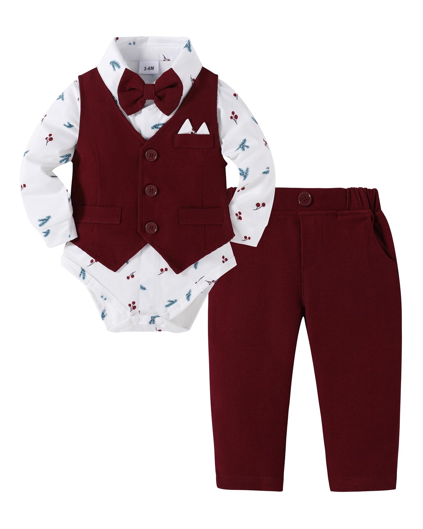 YALLET Baby Boy Clothes Suit 0-24 Months Infant Gentleman Outfits Formal Dress Shirt+Bowtie+Vest+Pants Set Baby Wedding Suits
