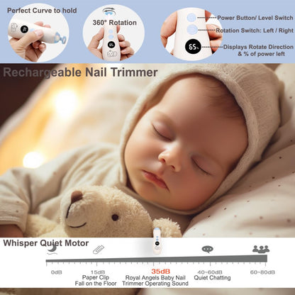Baby Nail Trimmer 21 in 1, Usage Labeled Case & 13 Extra Replacement Tools, Royal Angels Baby Electric Nail File, Baby Nail Care, Nail Clipper Newborn Toddler Toes & Fingernails Nail Kit (Blue)