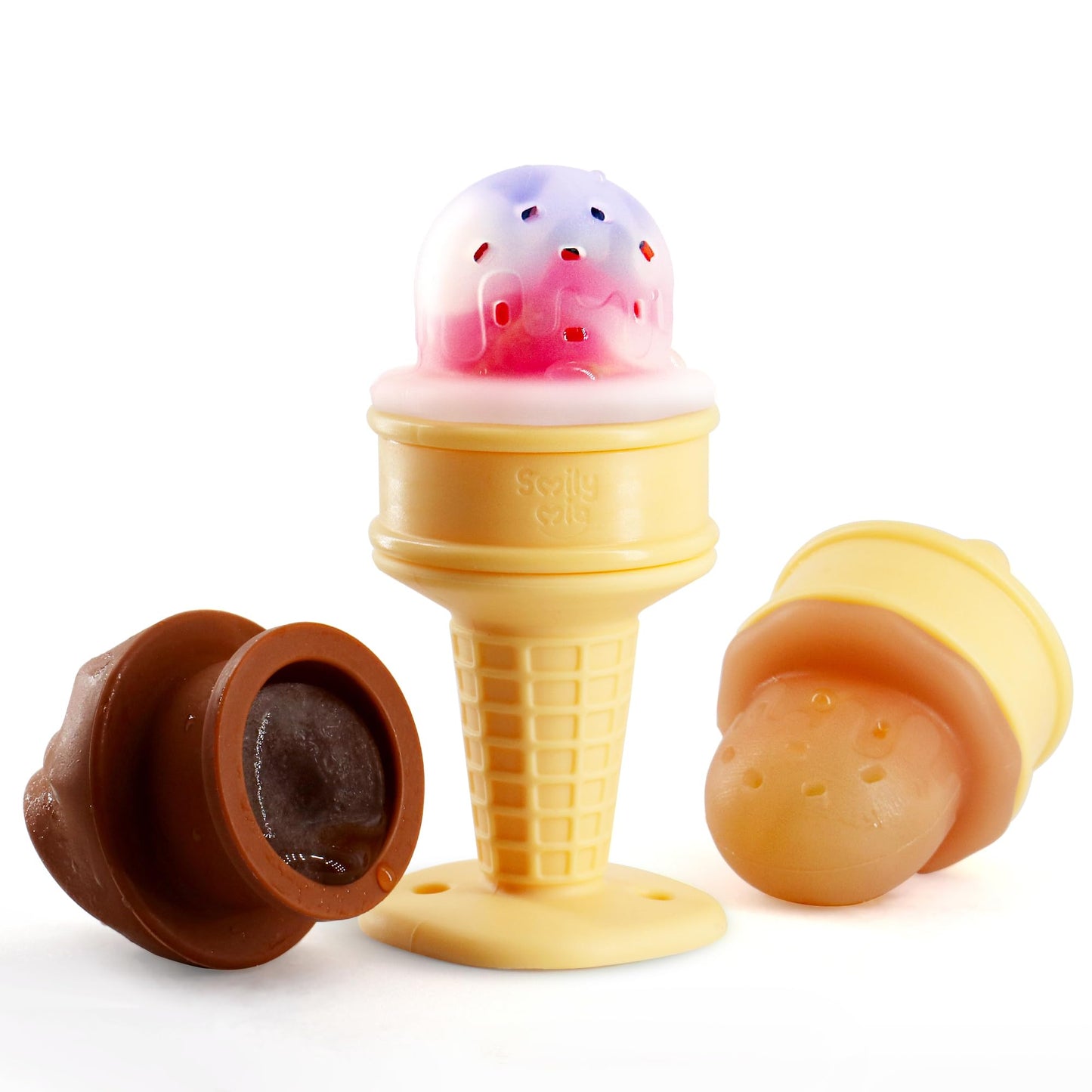 Smily Mia Freezer Teether for Babies 12-18Months,Freezable Ice Cream Toy for 6-12Months Babies,Cold Water Soother for 3-6Months for Teething Pian Relief,Cream White