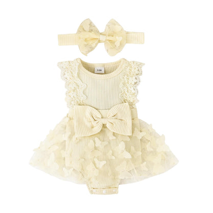 Baby Girl Summer Clothes Cute Newborn Girl Outfits Sleeveless Lace One Piece Romper + Headband 2pcs set 0-12 Months