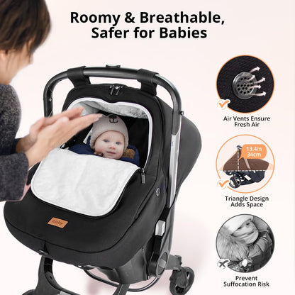 Bioby Winter Baby Car Seat Cover, Infant Car Seat Cover for Boy Girl, Roomy, Cozy, Warm, Waterproof Baby Carseat Covers Canopy with Thickened Fleece Lining, Breathable Hole, Universal Fitted Black