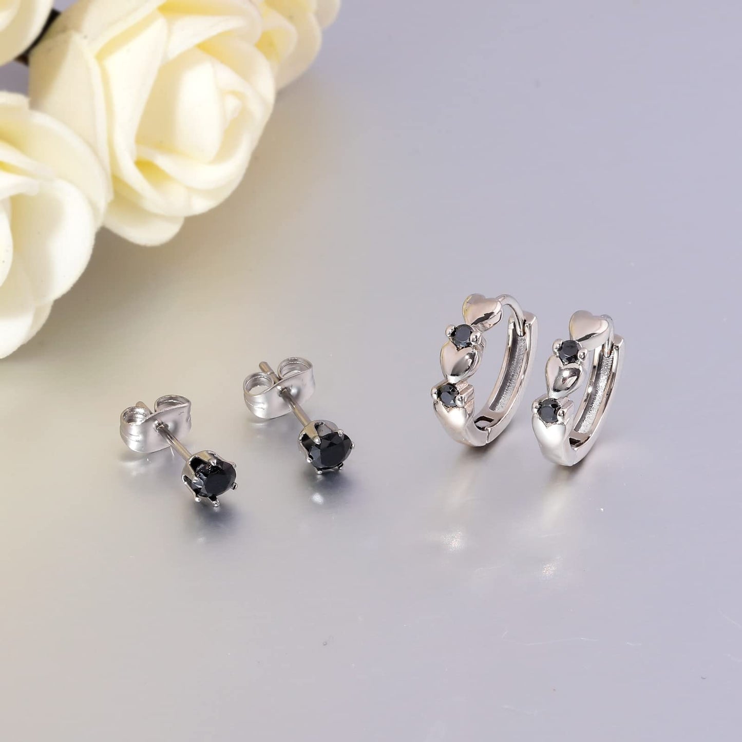 CiNily 14K White Gold Plated Small Hoop Earrings for Women Girls Heart Cubic Zirconia Hypoallergenic Earrings