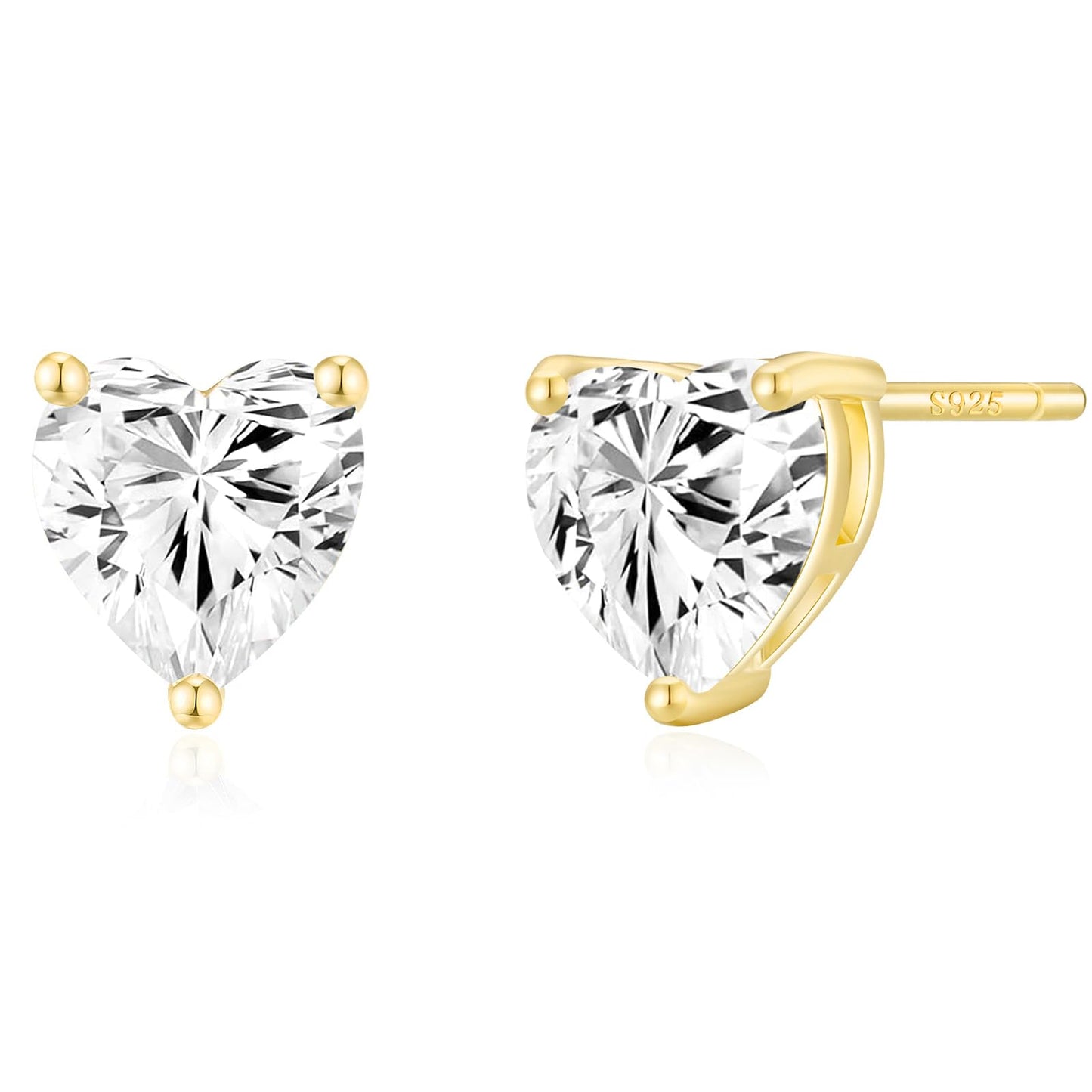 14K Gold Plated Stud Earrings 925 Sterling Silver Post Earrings Heart Love Cubic Zirconia Stud Earrings Small Cute for Women