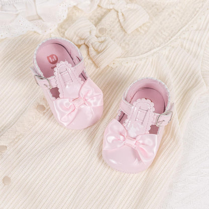 Meckior Newborn Baby Girls Dress Shoes Infant Bowknot Soft Sole Mary Jane Moccasins Baptism Christening Crib Shoes Wedding Princess Flats