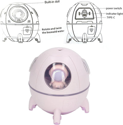 Space Capsule Humidifier USB Large Mist Volume Cute Baby Humidifier with Diffuser Night Light for Car Office Room Bedroom Home Car Desktop White (Light Purple)