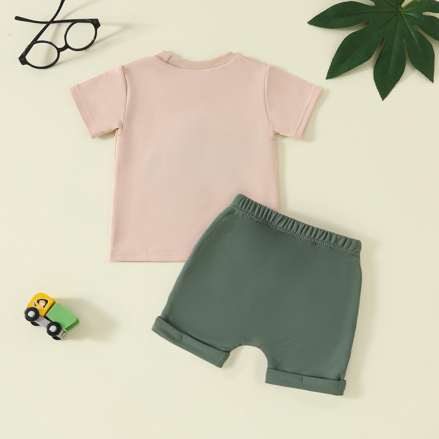 Toddler Baby Boy Summer Clothes Embroidered Farm Tractor Shirt and Short Set 2-Piece Outfits for Boys
