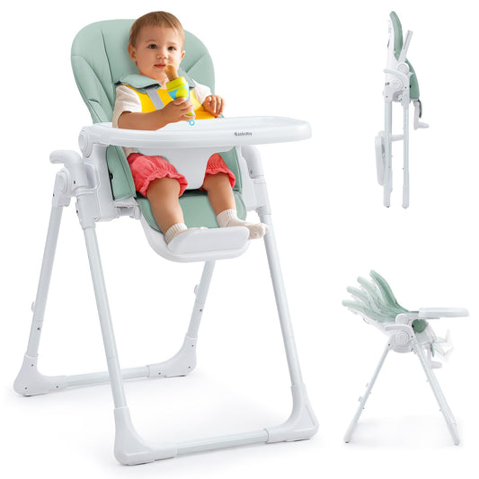 Ezebaby Foldable Baby High Chair – Portable High Chairs for Babies & Toddlers, Adjustable Height & Recline, 5-Point Harness, Removable Tray Baby Feeding Highchair