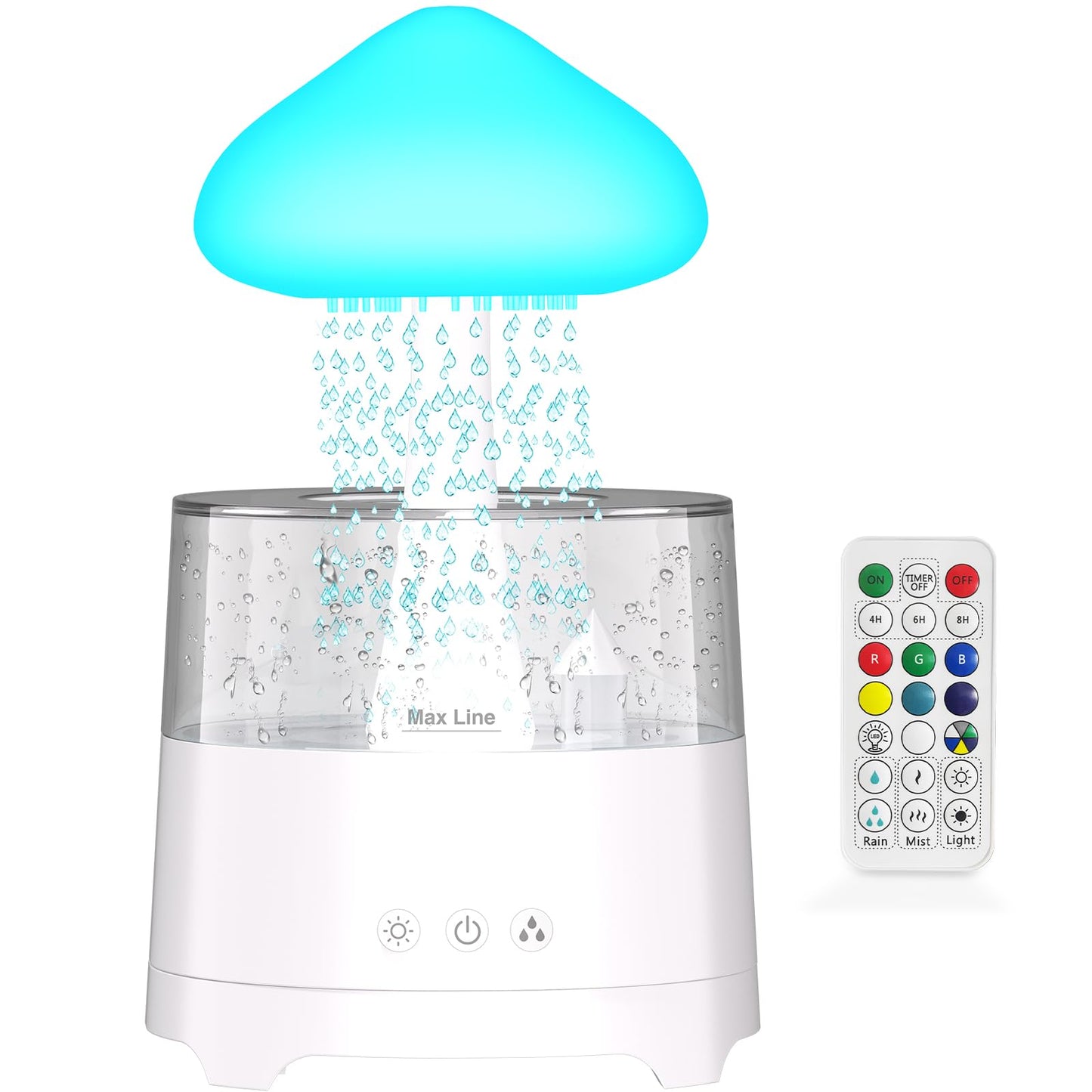 Diffuserlove Rain Diffuser Cloud Humidifier Water Drip Diffuser Humidifier 450ML with Remote Mushroom Lamp Humidifier Rain Sounds Humidifier
