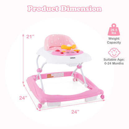 INFANS Foldable Baby Walker, 3 in 1 Toddler Walker Leaning-Seated Walk-Behind with Removable Music Tray, Adjustable Height, Washable Seat Cushion for Boys and Girls (Heart)