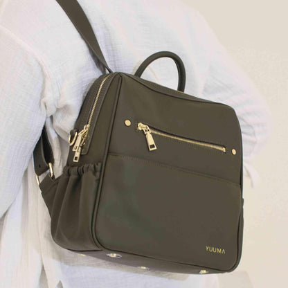 Mini Diaper Bag Backpack-Minimalist bag With Premium Vegan Leather Material With 7 Interior and 5 External Pockets (Onyx)