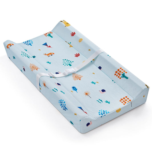 Blissful Diary Baby Changing Pad with Waterproof Lining Foam, Includes a Soft & Washable Cover, Contoured Changing Table Pads for Dresser Top with Non-Slip Bottom, 32”×16” (Grey, Avocado)