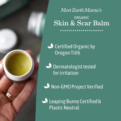 Earth Mama Organic Skin & Scar Balm |C-Section Recovery Skin Care, Pregnancy Stretch Mark Scar Cream with Organic Jojoba Oil, Tamanu Oil & Gotu Kola (2-Pack)