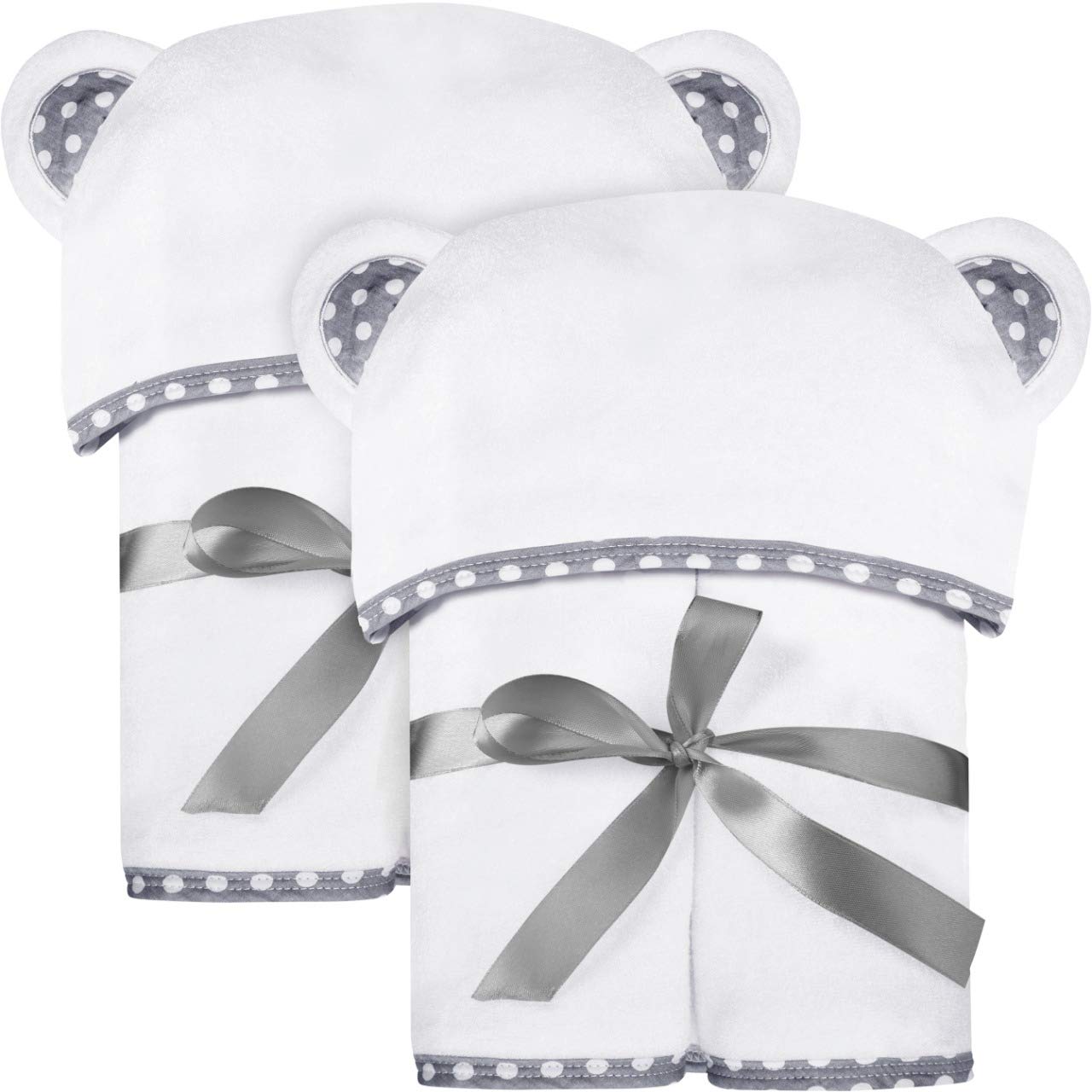 Set of 2 Hooded Baby Towels – White and Grey – Luxurious, Large and Super Absorbent – 30 x 30 Inch – Soft and Suitable for Infants, Toddlers and Kids – 400 GSM