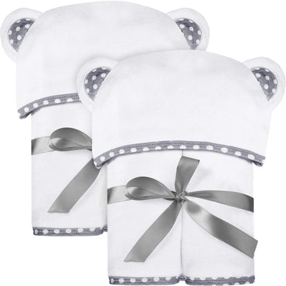 Set of 2 Hooded Baby Towels – White and Grey – Luxurious, Large and Super Absorbent – 30 x 30 Inch – Soft and Suitable for Infants, Toddlers and Kids – 400 GSM