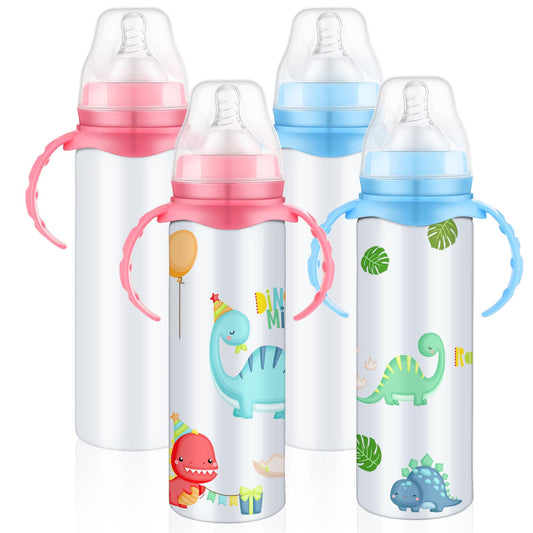 2 Pcs Trelaco Sublimation Baby Bottle Sublimation Blank Sippy Cups with Handle 8 oz Blank Kids Stainless Steel Insulated Tumblers