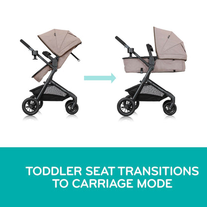 Evenflo Pivot Modular Travel System with LiteMax Infant Car Seat with Anti-Rebound Bar (Desert Tan)