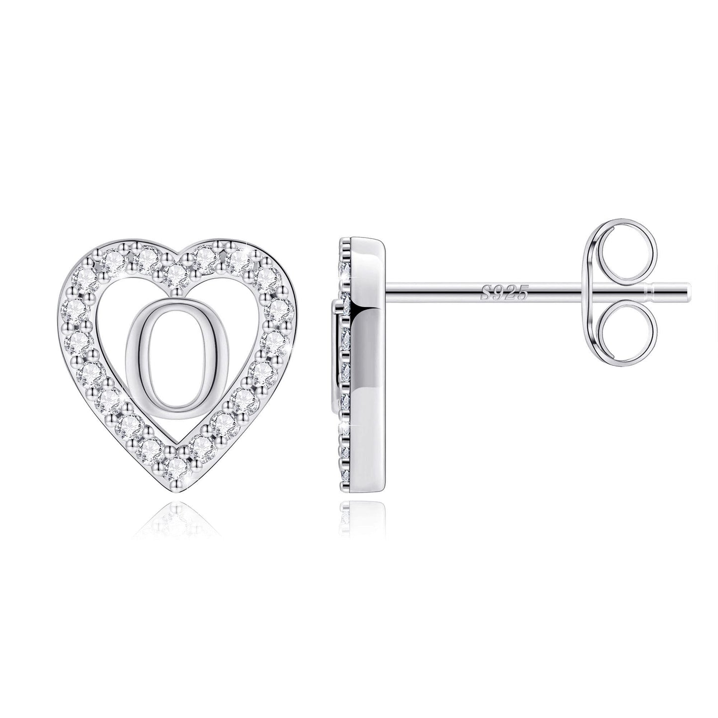 Anoup Heart Initial Stud Earrings - Gifts for Girls, Sterling Silver Post 14K Gold Plated All Over Hypoallergenic | CZ Simulated Diamond Stud Earrings | Birthday Gifts for Kids Toddlers Daughter