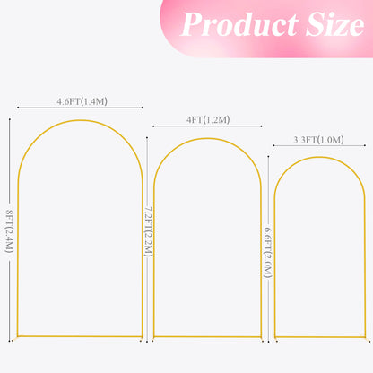 Wokceer Wedding Arch Backdrop Stand 6FT, 5FT, 4FT Set of 3 Gold Metal Arch Stand for Wedding Ceremony Baby Shower Birthday Party Decor