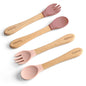 Ginbear Silicone Baby Spoons and Forks Self-feeding 12-18 Months, Soft-Tip Baby Flatware Sets, Toddler Feeding Utensils for Child, 4 Piece Set (Hazy Green/Almond)
