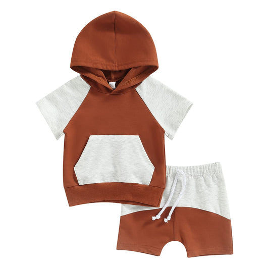 Toddler Baby Boy Summer Outfit Short Sleeve Hooded Stripes Top Casual Shorts Set Infant Newborn Clothes 6 12 18 24 Month
