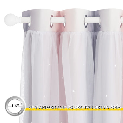 NICETOWN Nursery Curtains for Kids, Farmhouse Blackout Curtain Panels for Bedroom, Double Layer Star Hollow-Out Grommet Aesthetic Living Room Toddler Window Curtains, 2 Pcs, W52 x L84, Biscotti Beige