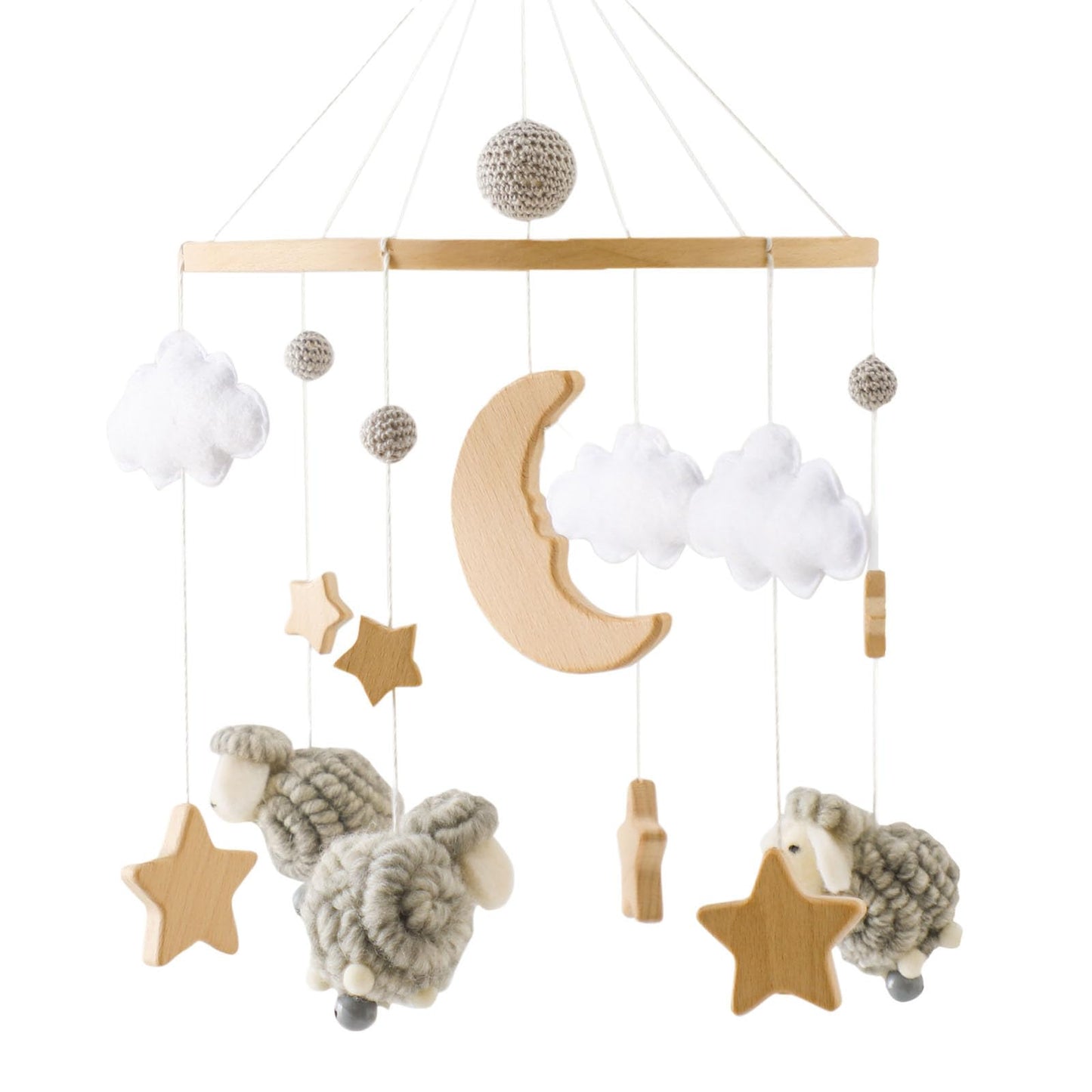 2025 Bohemia Theme Baby Mobile - Mobile for Crib, Crib Mobile for Boys and Girls, Nursery Decor Mobile, Clouds Moon Sheep Pendant Nursery Decor (Beige)