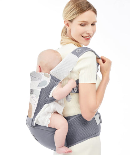 Bebamour Baby Carrier Newborn to Toddler-2 in 1 Hip Seat & Carrier Front and Back Carry with Head Hood & 3 Pieces Teething Pads& Waist Extenders & Storage Bag 0-36 Months (Green)