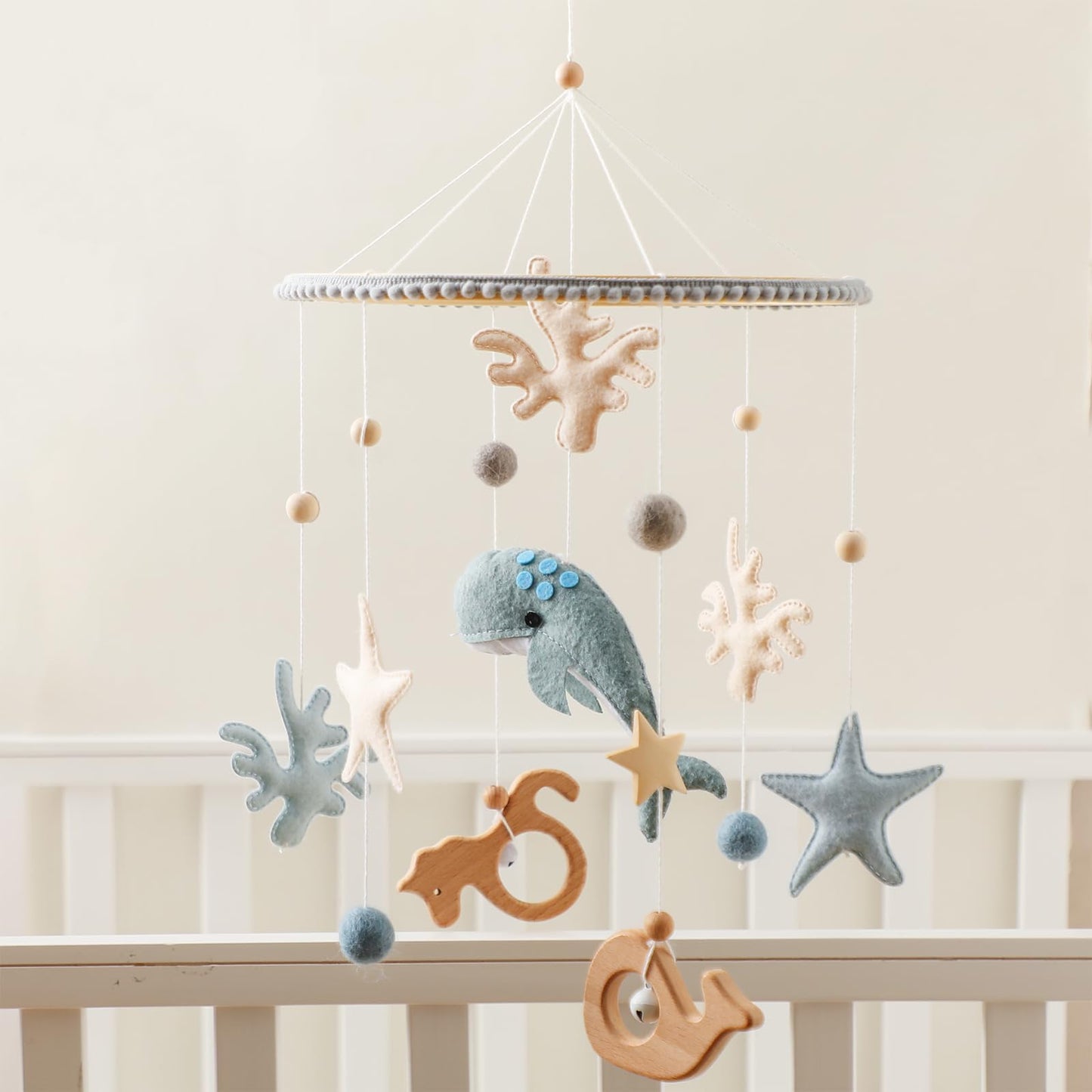 Baby Mobile for Crib Bear Cloud Crib Mobile Handmade Furry Nursery Mobile Gender Neutral Crib Toy Hanging for Nursery Decor Accessories