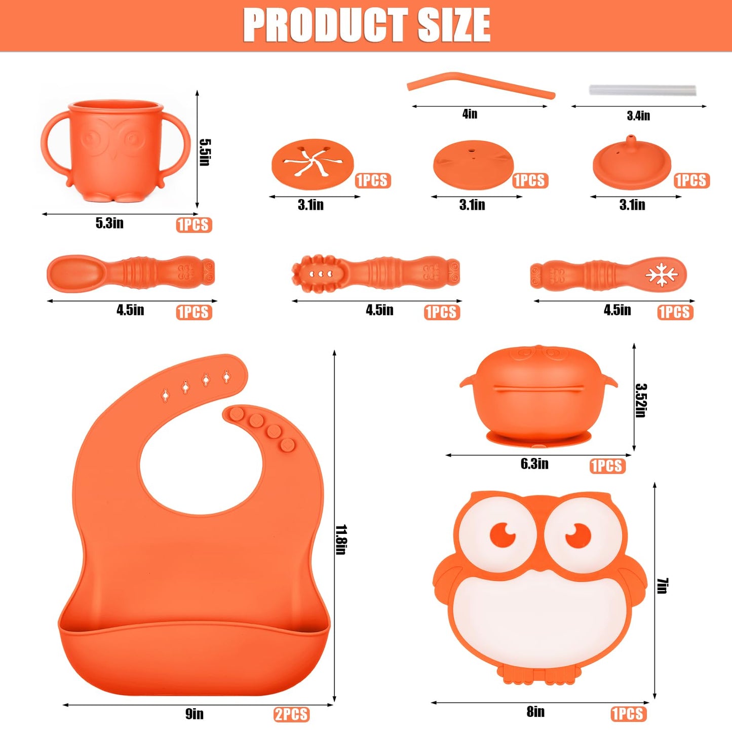 Silicone Baby Feeding Set 11 Piece, Baby Led Weaning Feeding Supplies, Strong Suction Bowl & Suction Plate, Adjustable Bibs, 4-in-1 Cup, Silicone Spoon & Fork, Food-grade Silicone (Green)