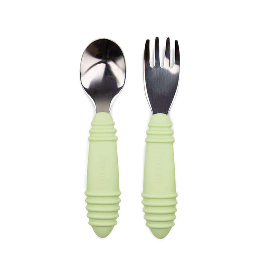 Bumkins Disney Baby Utensils Set, Chewtensils Silicone Spoons for Dipping, Self-Feeding, Baby Led Weaning, Trainer Learning, First Stage Eating, Soft Fork and Spoon, Babies 6 Months, Minnie Mouse