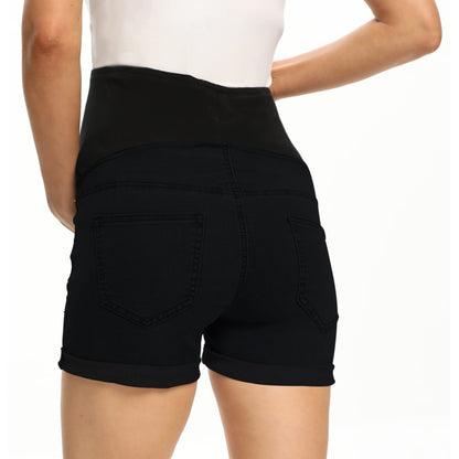 V VOCNI Maternity Denim Shorts Women's Summer High Waist Distressed Cuffed Hem Casual Denim Jeans Short