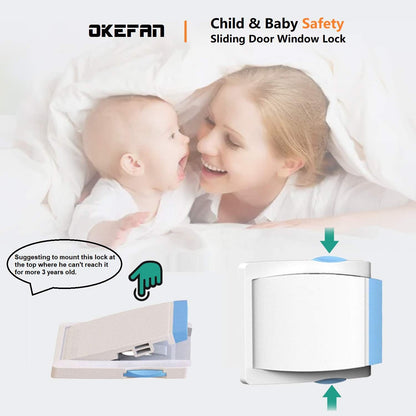 Sliding Glass Door Child Lock - OKEFAN 4 Pack Baby Safety Slide Window Locks for Kids Proof Patio Closet Doors No Drilling Tools Needed (Coffee)