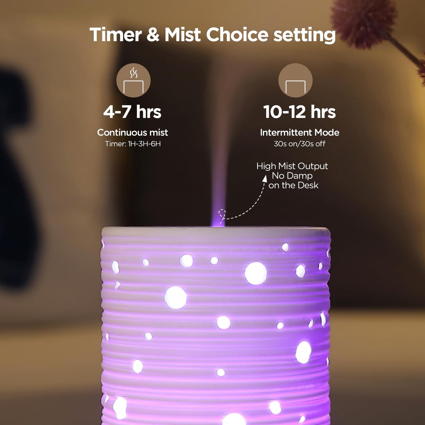 Essential Oil Diffuser Hand Blown Glass Aromatherapy Diffuser - Ultrasonic Cool Mist Scent Aroma Diffuser, Whisper Quiet with Auto Shut-Off, Timer Setting &7 Colors Night Light for Home