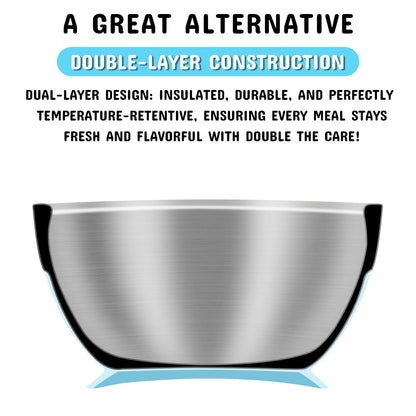 Suction Bowl and Spoon Set for Babies and Toddlers Non-Slip Silicone Suction Cups, Advanced 304 Stainless Steel Bowls, Double-Layer Insulation, and BPA-Free Lids Food-Grade Safety BLUE