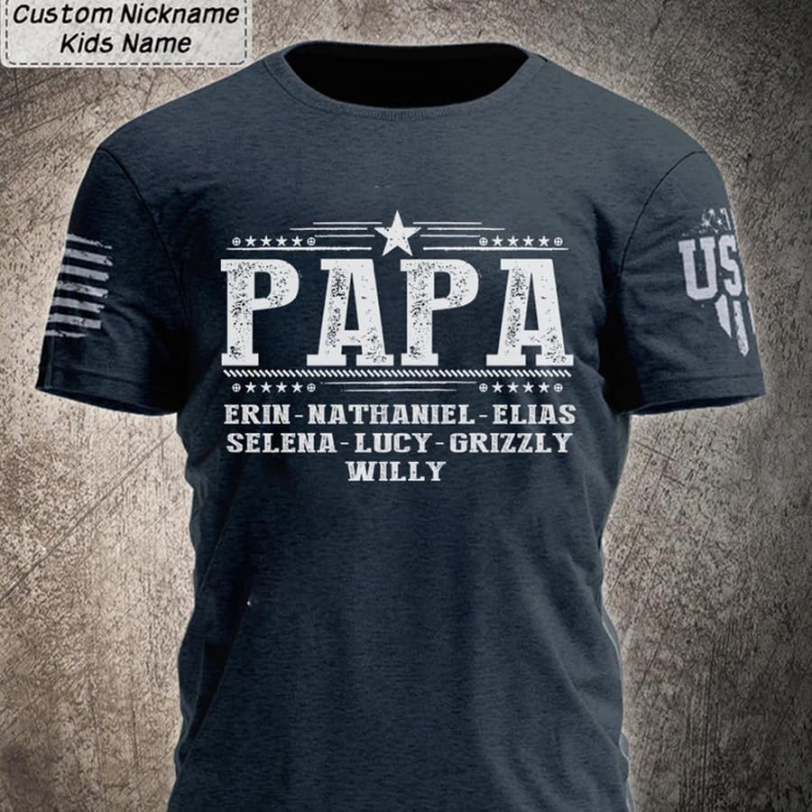 Personalized Fathers Day T-Shirt, Custom Grandpa Grandkids Name Shirt, Papa Shirts, Dad Gifts for Fathers Day and Christmas
