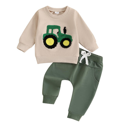 Toddler Baby Boy Fall Winter Outfits Tractor Print Long Sleeve Sweatshirt Pants Set Kids Sweatsuit Clothes